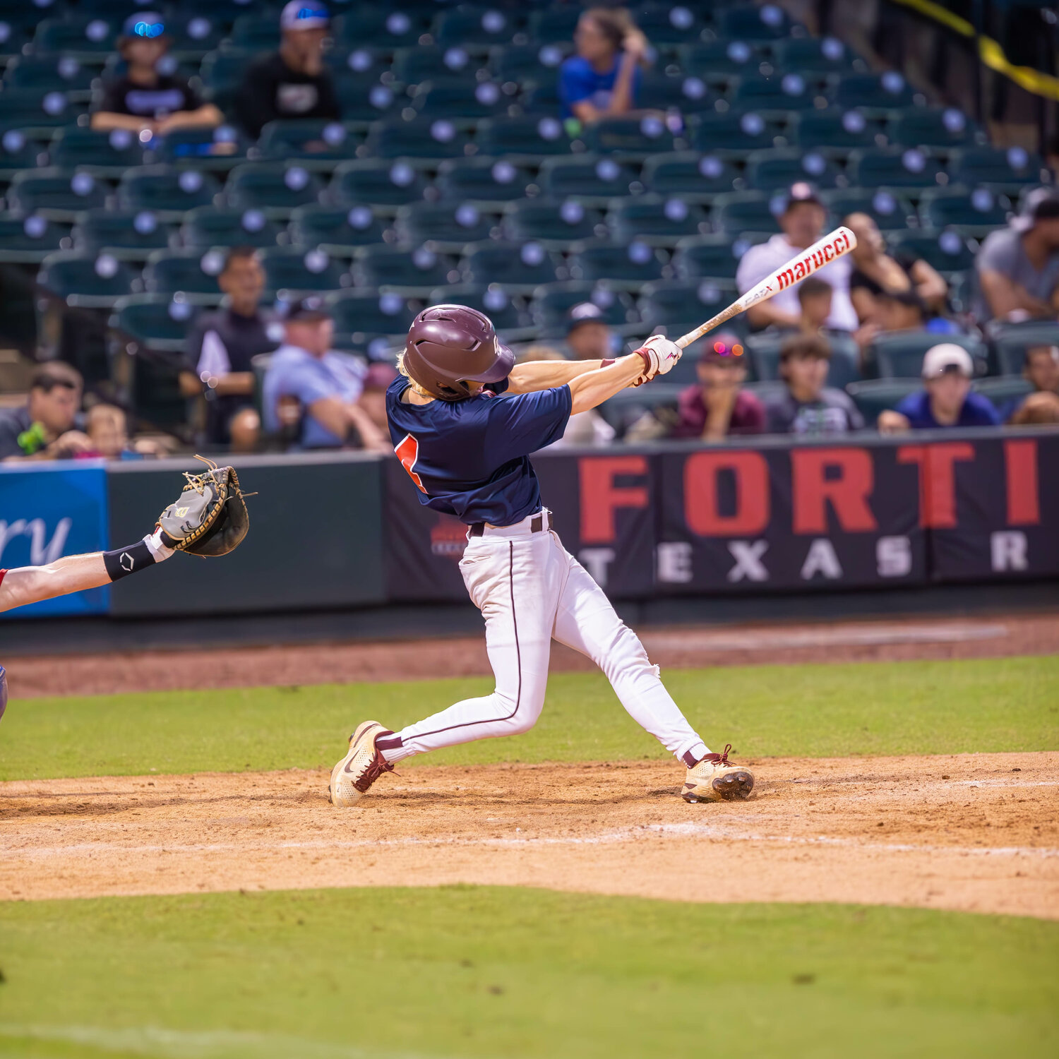 Brock DeYoung hits during Tuesday's GHBCA Futures All-Star game at Constellation Field in Sugar Land.